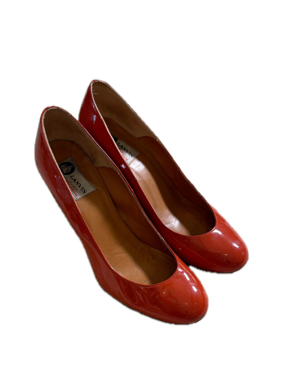 Lanvin Vibrant Orange Patent Leather Wedge Espadrilles EU 37